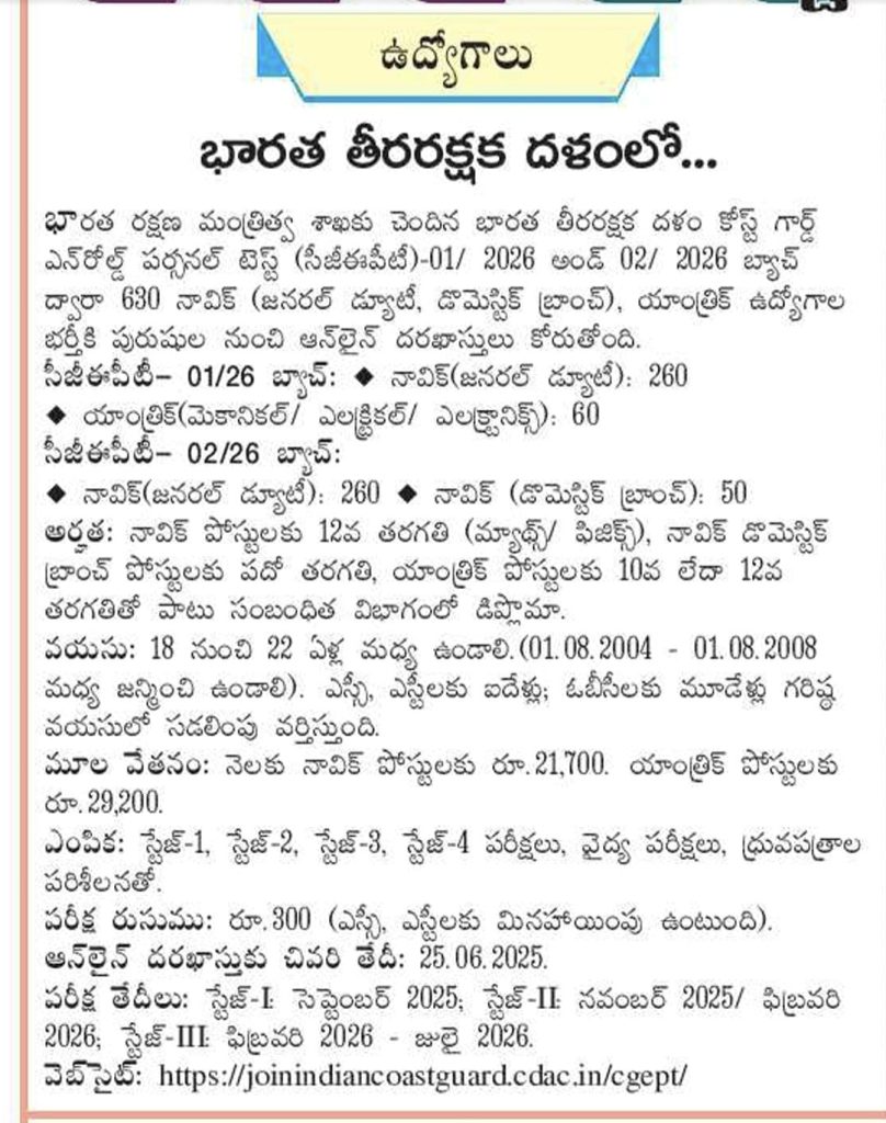 Jobs-Indian Coast Guard